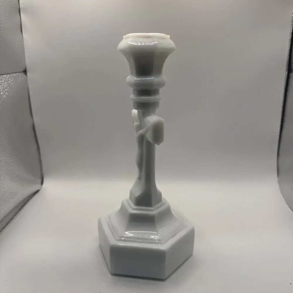 VTG Pressed Milk Glass, Crucifix Candlestick Holder 6 Sided Base *